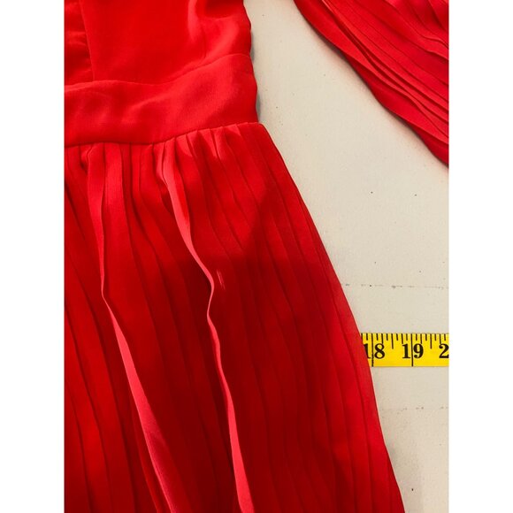 Jessica Simpson Red Pleated Chiffon Mini Dress Keyhole Back Long Sleeves Medium - Picture 7 of 8